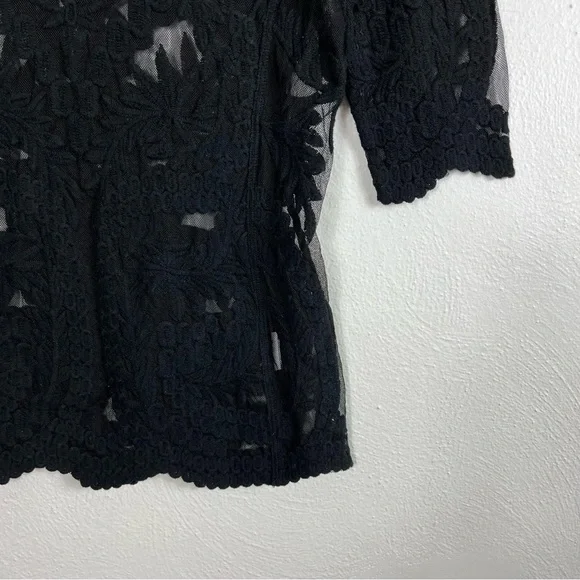 Laundry By Shelli Segal Black Mesh Lace Short Sleeve Top - Picture 7 of 10